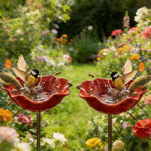 [3D] 2pcs 5.9-Inch Wrought Iron Garden Decoration - Outdoor Bird And Bee Watering Station