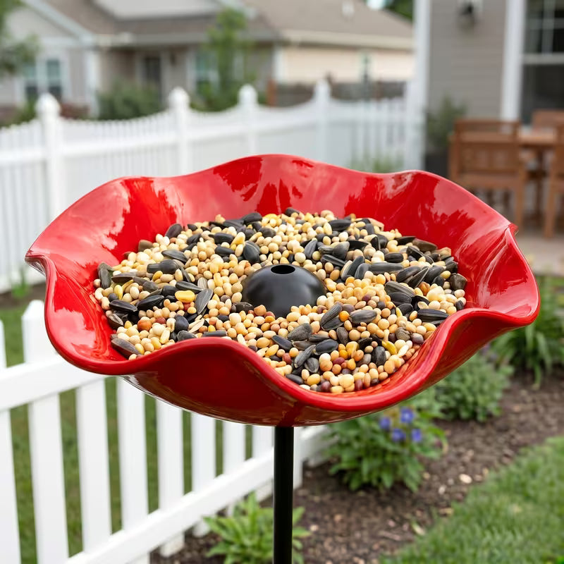 23.6-inch Colorful Wrought Iron Floral Bird Feeder - Garden Decorative Stake